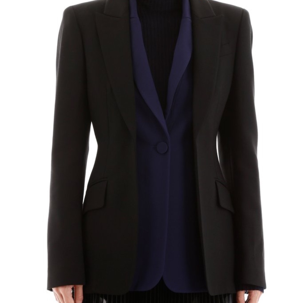 Alexander McQueen Black and Navy Satin-Trim Blazer - Picture 4 of 9